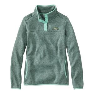 LL Bean Womens XL Reg Fleece Green Quarter Button Pull Over Sweater